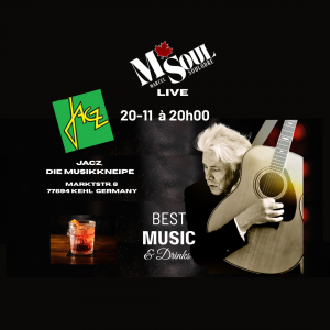 M.SOUL en concert solo à la Musikkneipe JACZ à Kehl – Jeudi 20 novembre 2025 à 20h00 – Blues, folk, rock’n roll et country – Bar fumeur, ambiance conviviale.