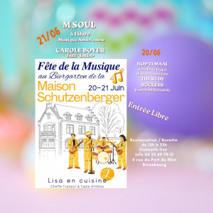 M.SOUL en concert solo au Biergarten de la Maison Schutzenberger à Strasbourg lors de la Fête de la Musique 2026 devant le public en terrasse.